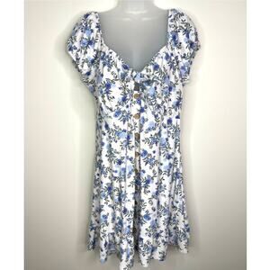 No Boundaries Junior White Blue Floral Dress Bridgerton Faux Button XXL 19